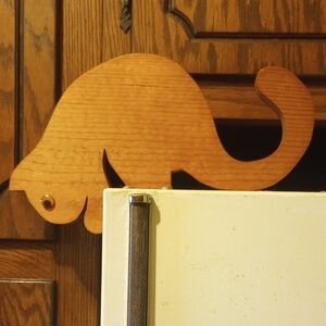 Brown Wood Cat Shelf Sitter, Googly Eye.  Bedroom, Living Room, Kitchen, Office